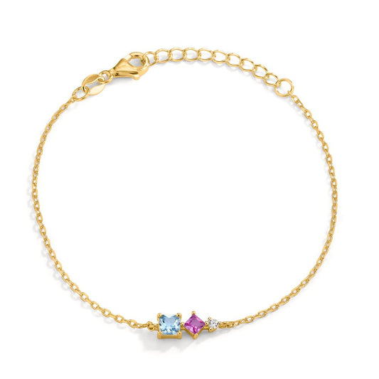 Armbånd Sølv Zirconia 3 Sten gul forgyldt 16-19 cm