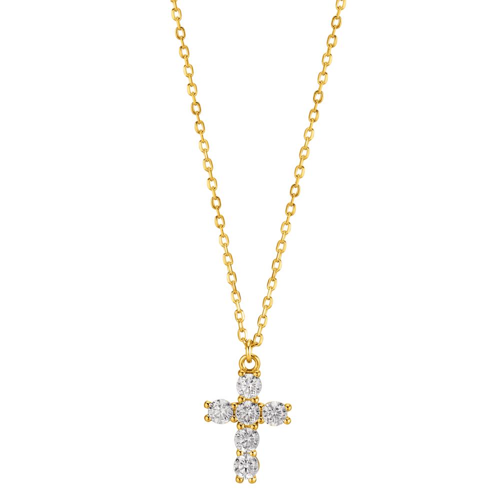 Collier Sølv Zirconia gul forgyldt Kryds 40-45 cm