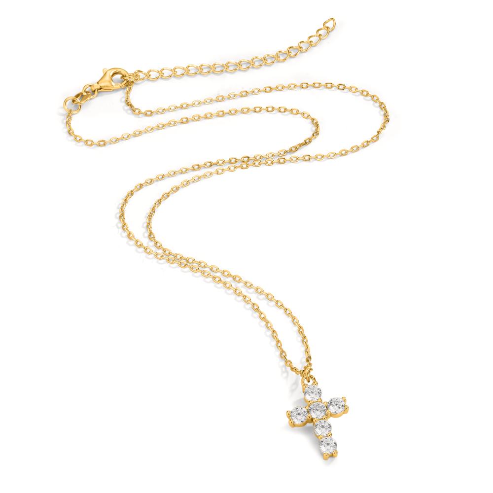 Collier Sølv Zirconia gul forgyldt Kryds 40-45 cm