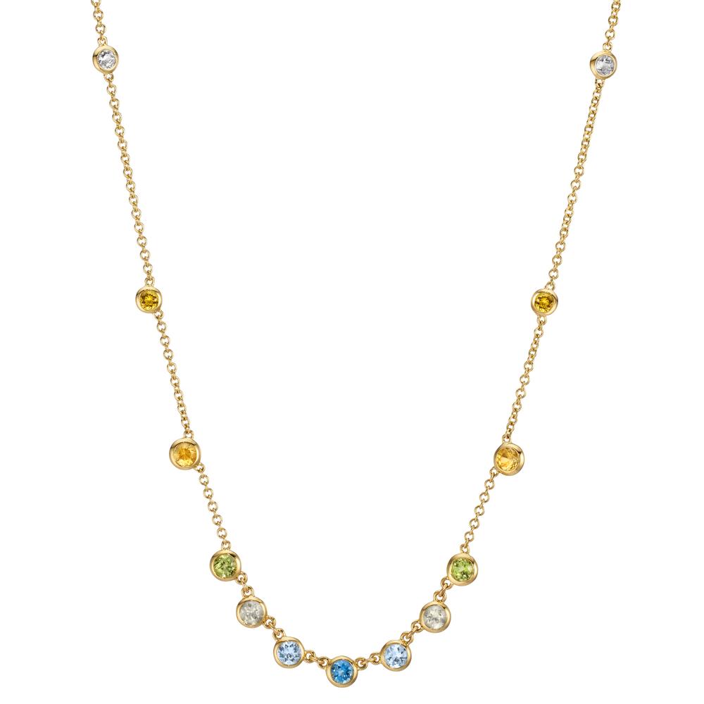Collier 750/18K guld Citrin 0.20 ct, 2 Sten, Ametyst grøn , 0.30 ct, 4 Sten, Peridot 0.13 ct, 2 Sten, Topas 0.43 ct, 3 Sten, Kvarts 0.12 ct, 2 Sten 40-45 cm