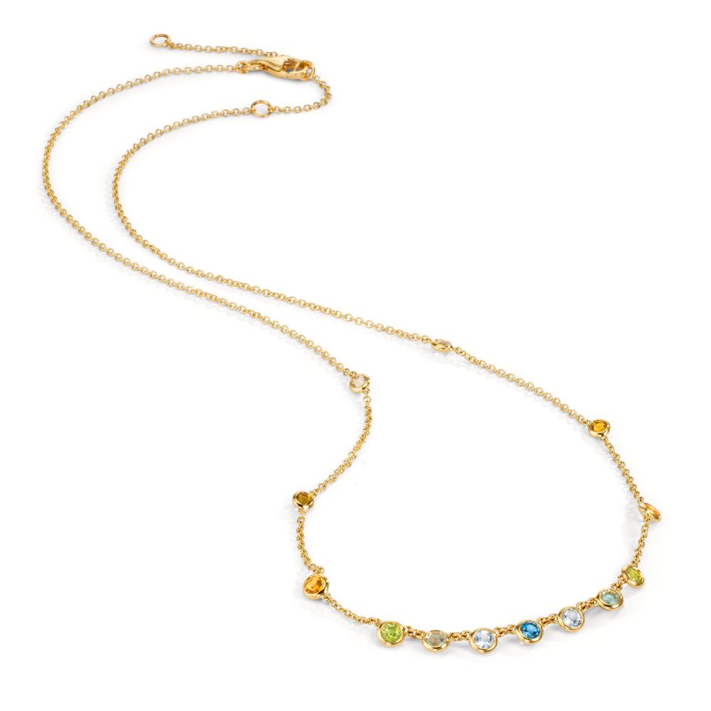 Collier 750/18K guld Citrin 0.20 ct, 2 Sten, Ametyst grøn , 0.30 ct, 4 Sten, Peridot 0.13 ct, 2 Sten, Topas 0.43 ct, 3 Sten, Kvarts 0.12 ct, 2 Sten 40-45 cm
