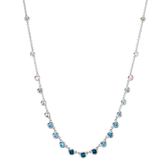 Collier 750/18K hvidguld Topas 1.31 ct, 12 Sten, London Blue Topaz 0.41 ct, 3 Sten, Kvarts 0.06 ct, 2 Sten, Rosenkvarts 0.19 ct, 4 Sten 40-45 cm