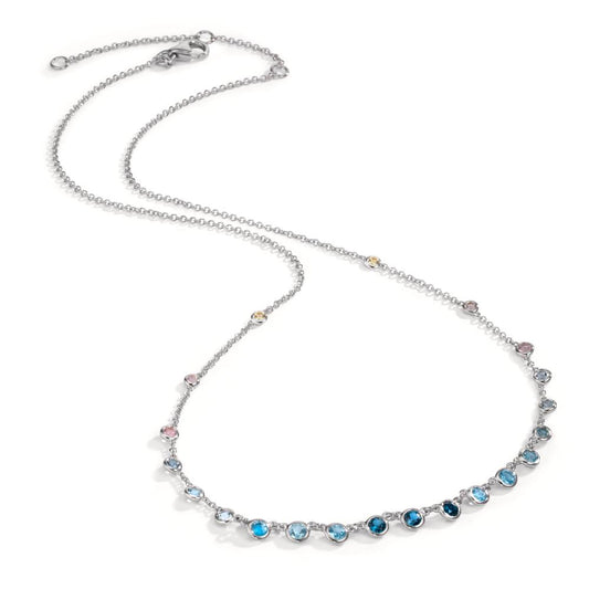 Collier 750/18K hvidguld Topas 1.31 ct, 12 Sten, London Blue Topaz 0.41 ct, 3 Sten, Kvarts 0.06 ct, 2 Sten, Rosenkvarts 0.19 ct, 4 Sten 40-45 cm