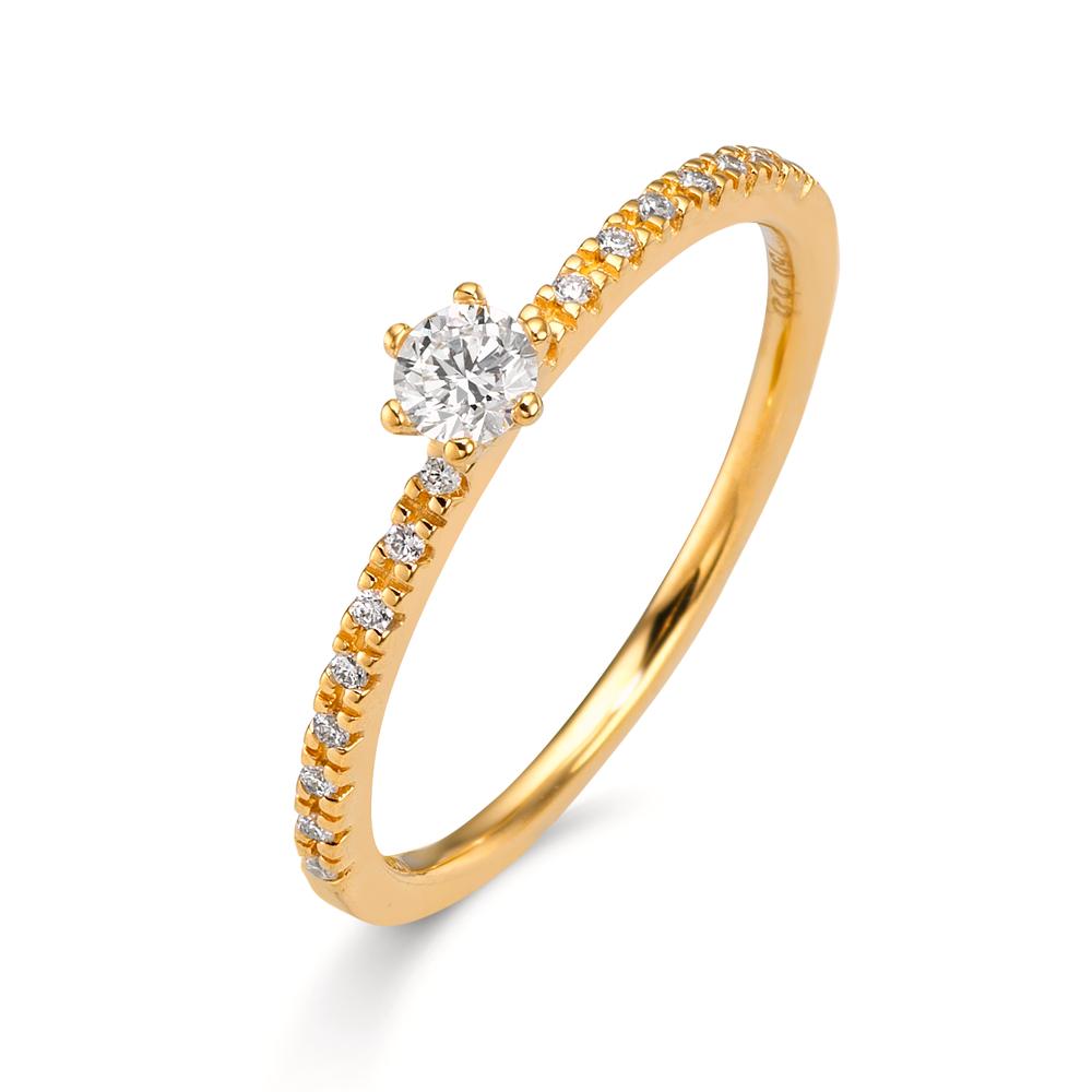 Solitaire ring 750/18K guld Diamant 0.20 ct, 17 Sten , [Brillant], w-si