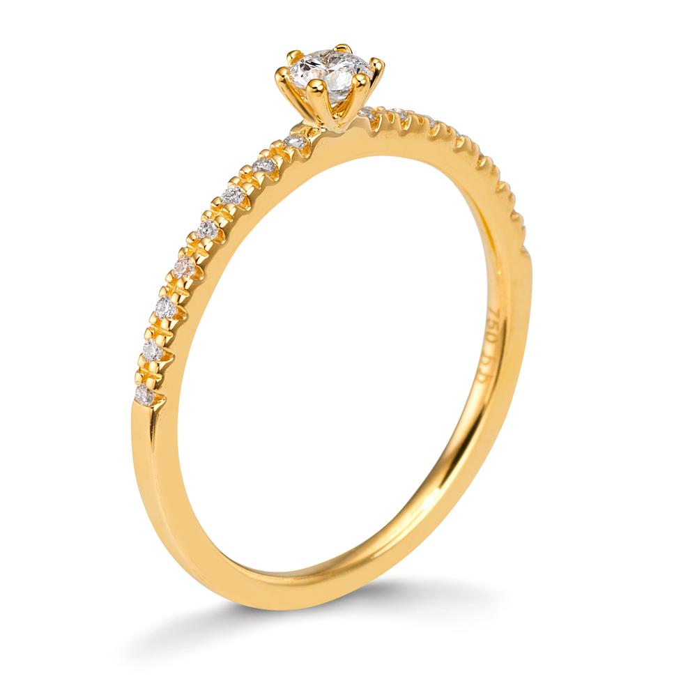 Solitaire ring 750/18K guld Diamant 0.20 ct, 17 Sten , [Brillant], w-si