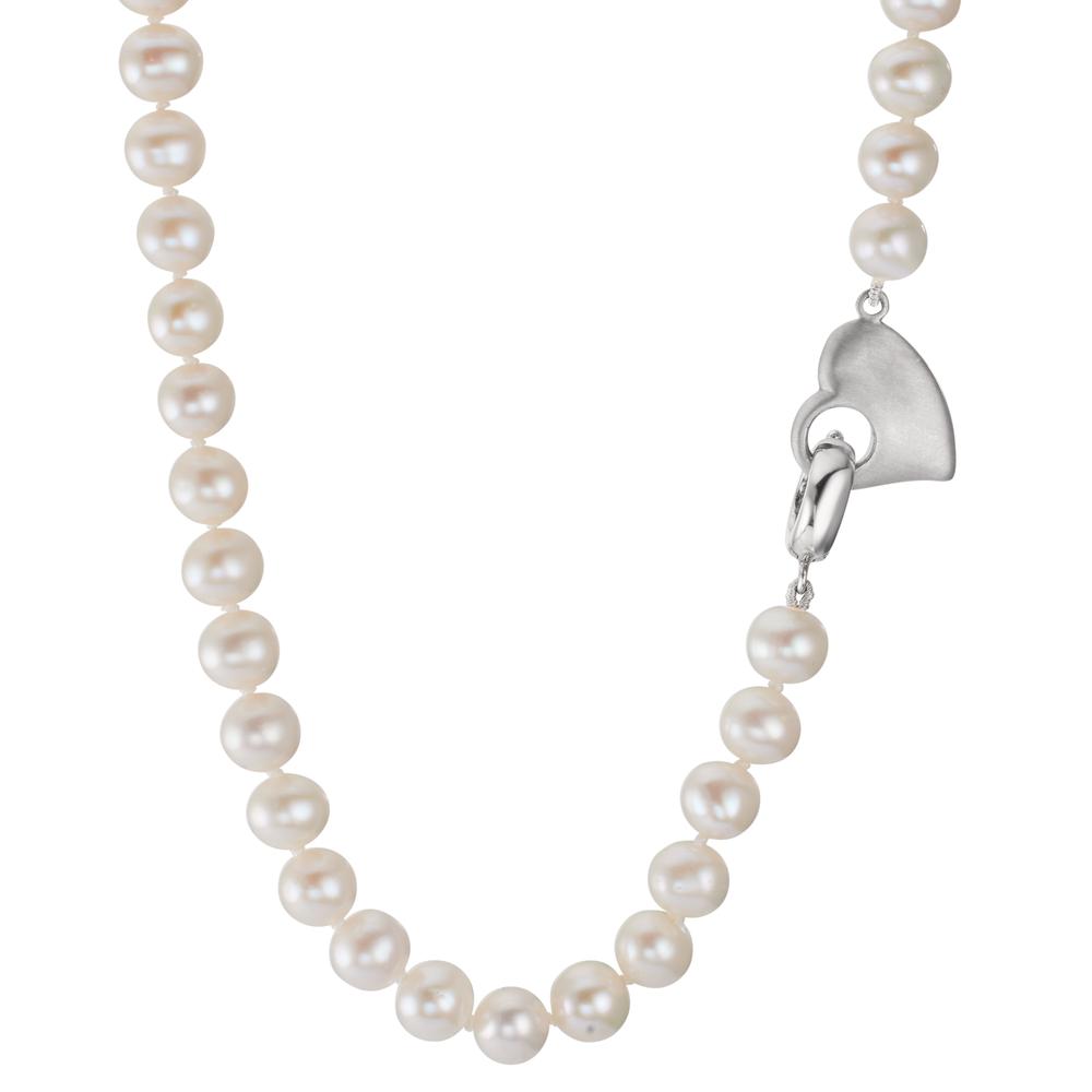 Collier Sølv rhodineret Ferskvands kulturperle 6-7 mm Hjerte 45 cm