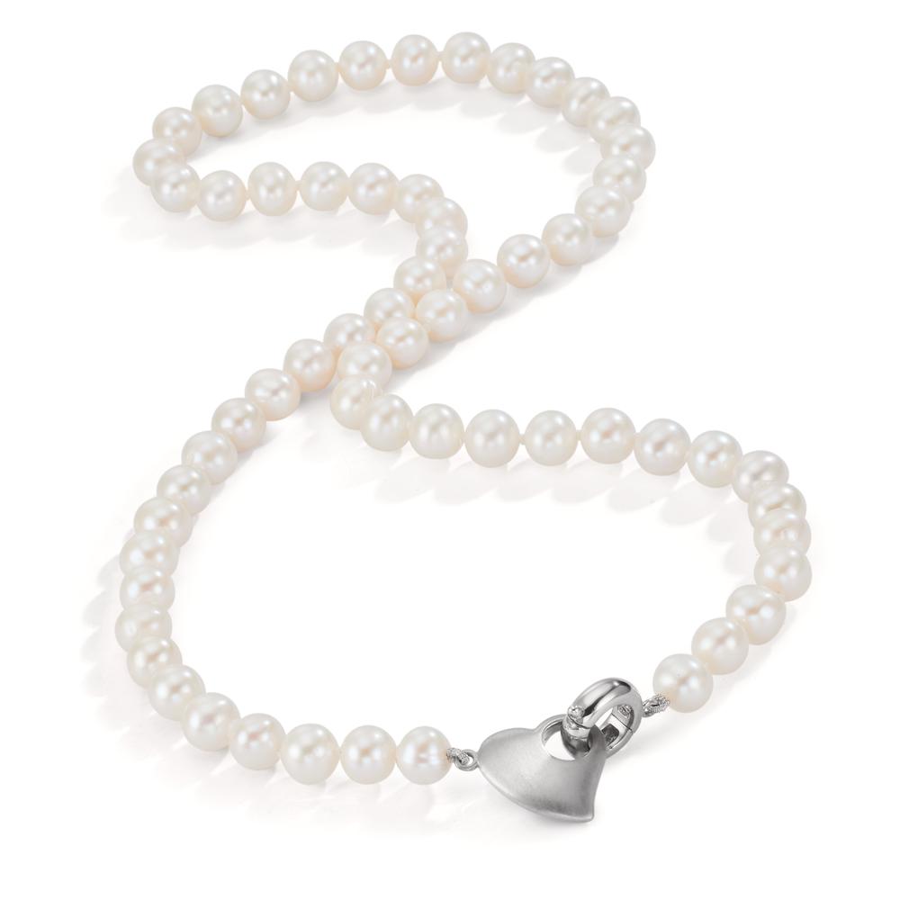 Collier Sølv rhodineret Ferskvands kulturperle 6-7 mm Hjerte 45 cm