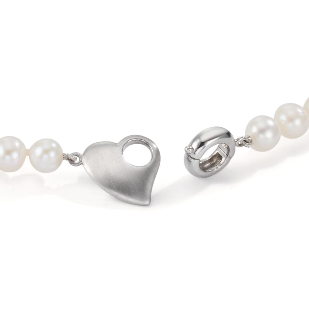 Collier Sølv rhodineret Ferskvands kulturperle 6-7 mm Hjerte 42 cm