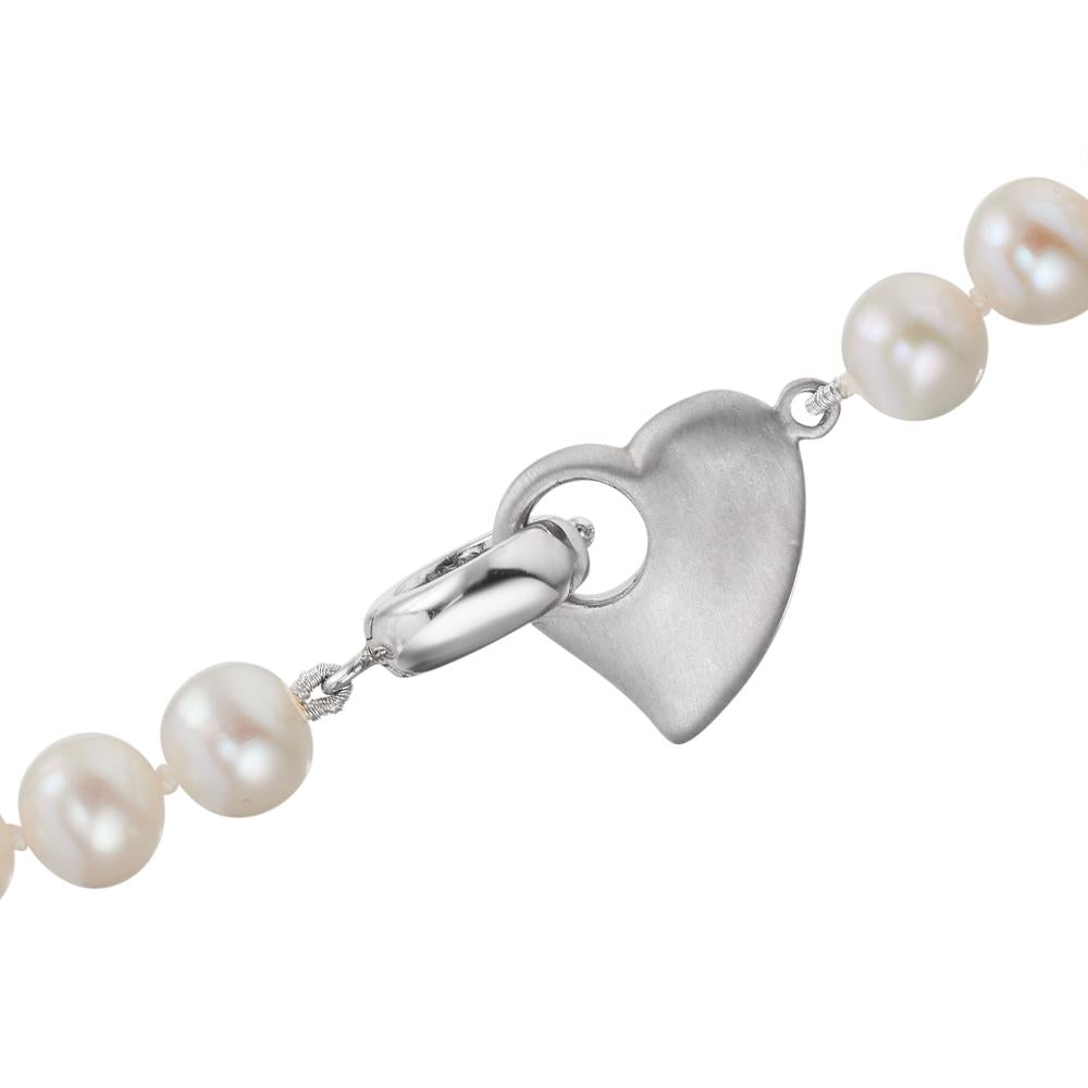 Collier Sølv rhodineret Ferskvands kulturperle 6-7 mm Hjerte 42 cm