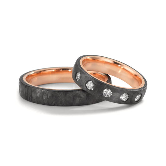 Partnerringe Kulstof, 585/14 K rødguld Diamant 0.25 ct, 5 Sten , w-si