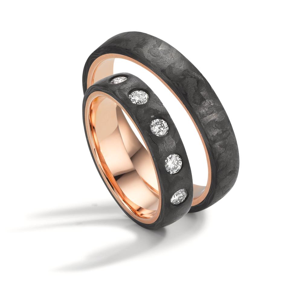 Partnerringe Kulstof, 585/14 K rødguld Diamant 0.25 ct, 5 Sten , w-si