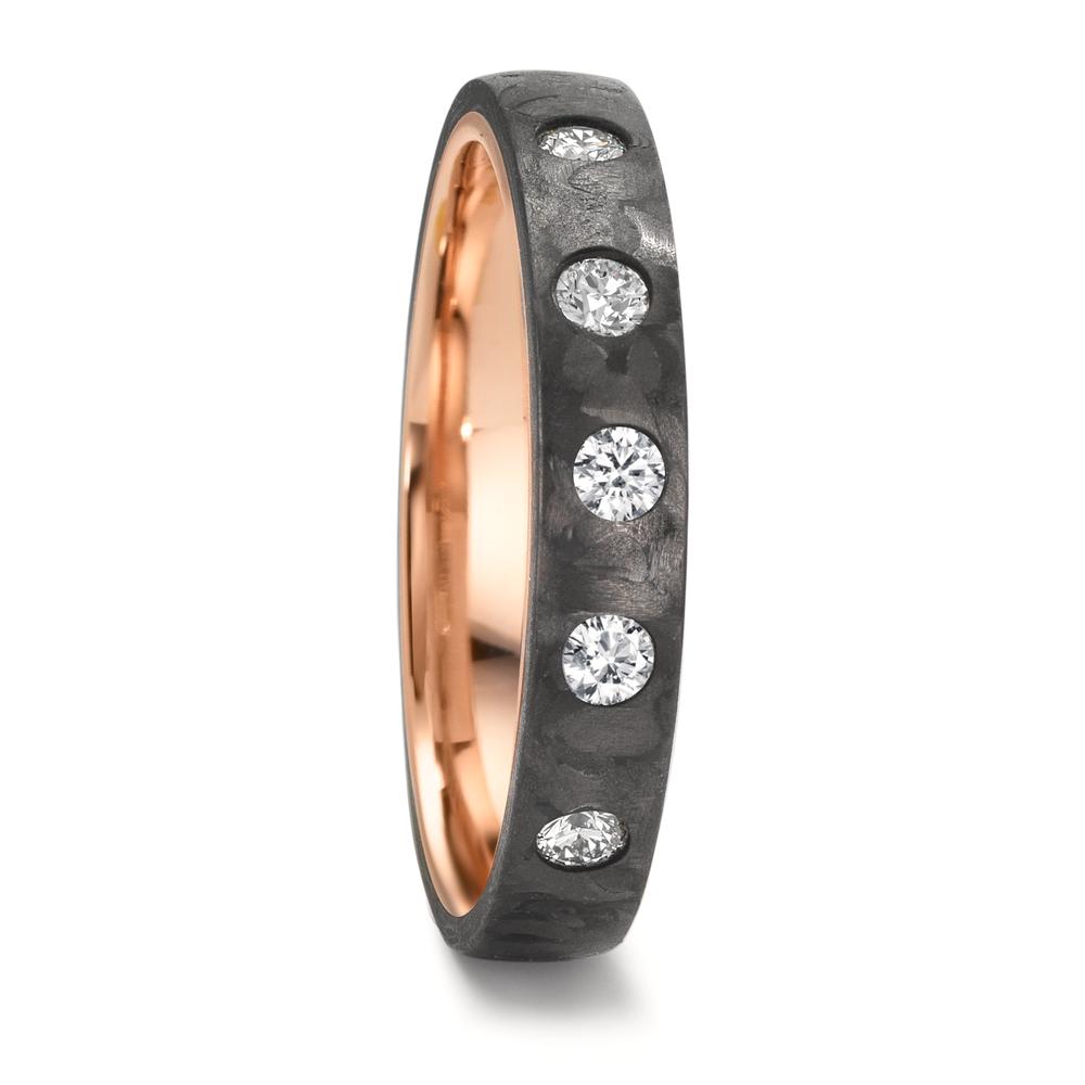Partnerringe Kulstof, 585/14 K rødguld Diamant 0.25 ct, 5 Sten , w-si