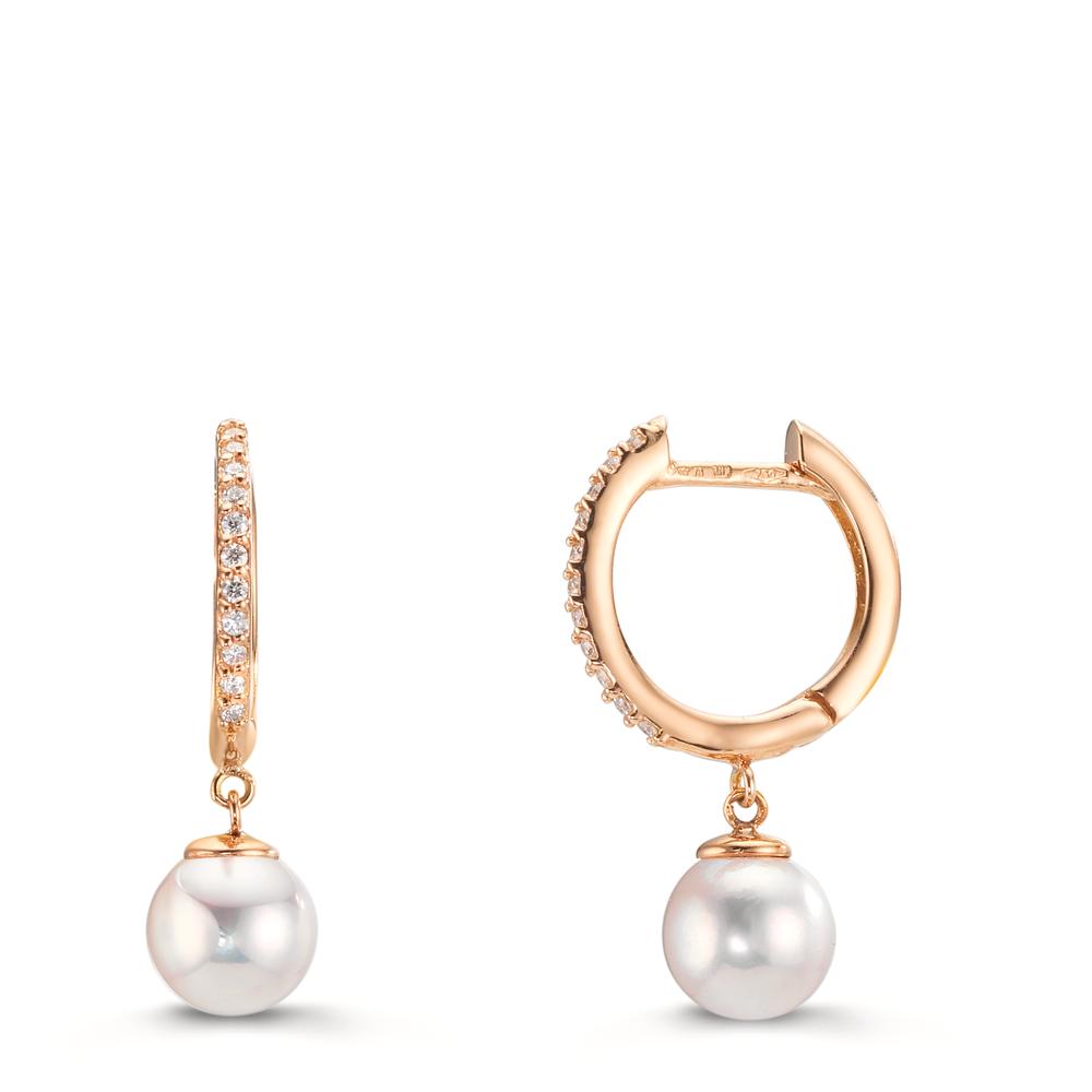 Click kreoler 750/18K rødguld Diamant 0.09 ct, 22 Sten , tw-si Akoya perler, 2 Perler 6-6.5 mm