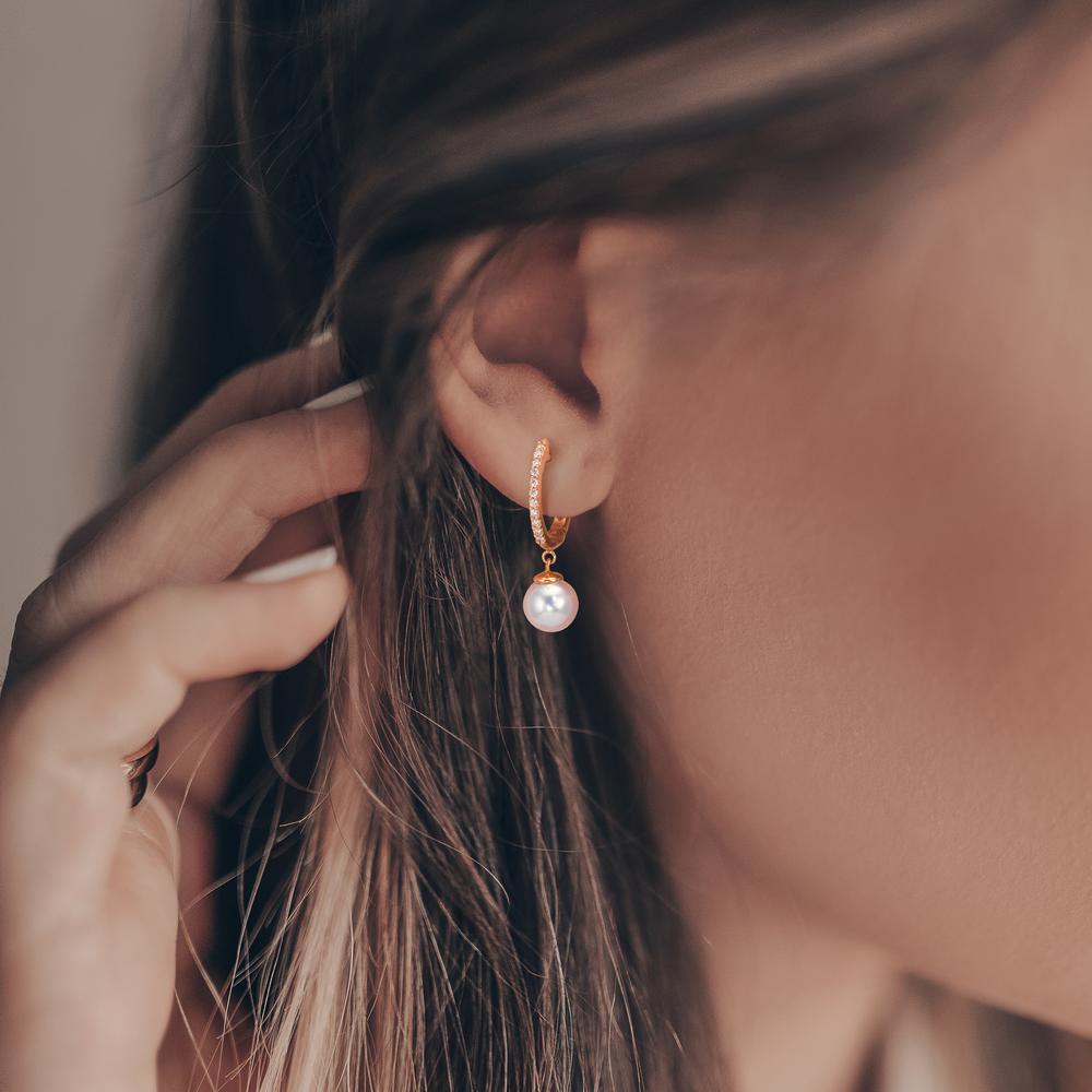 Click kreoler 750/18K rødguld Diamant 0.09 ct, 22 Sten , tw-si Akoya perler, 2 Perler 6-6.5 mm