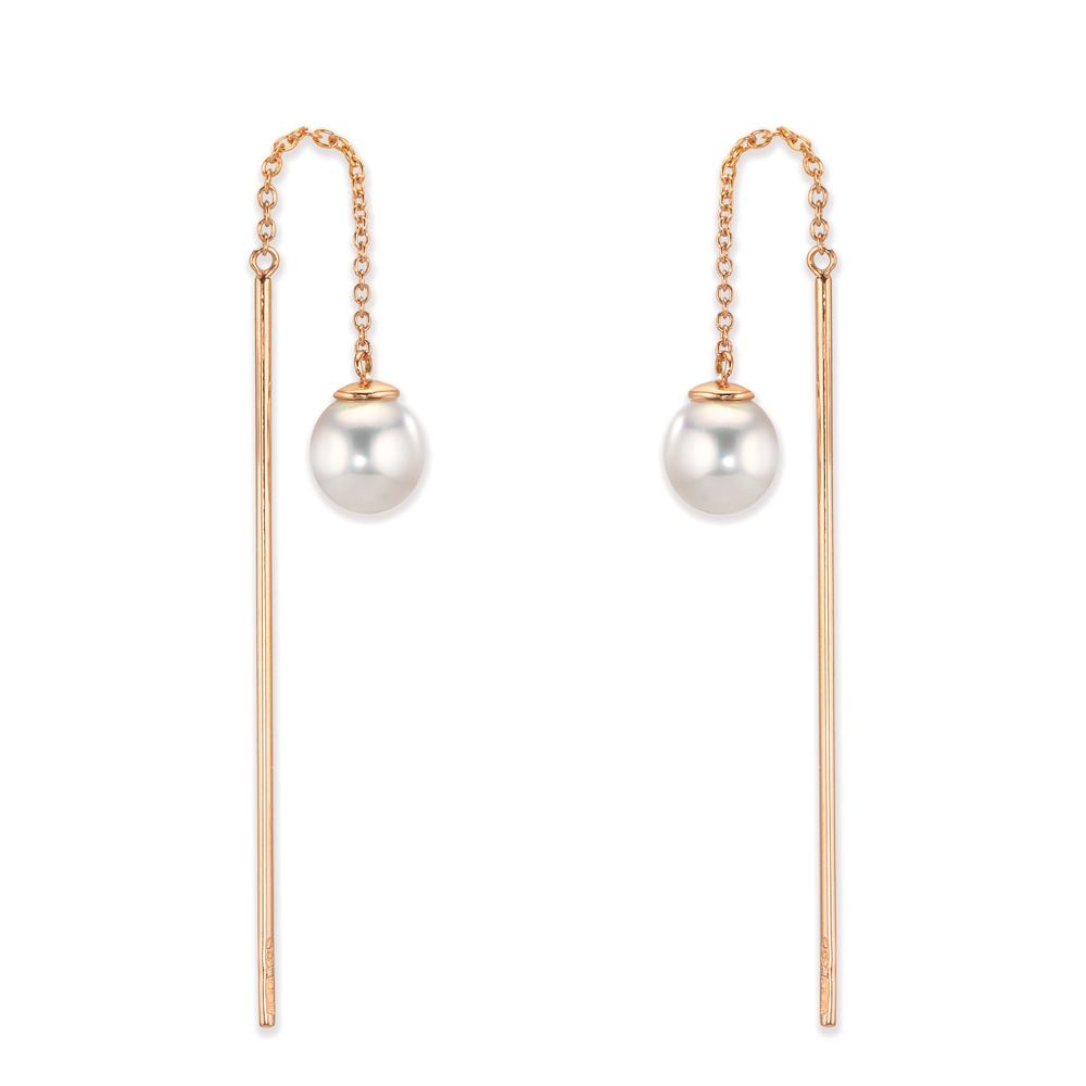 Hænge øreringe 750/18K rødguld Akoya perler, 2 Perler 6-6.5 mm