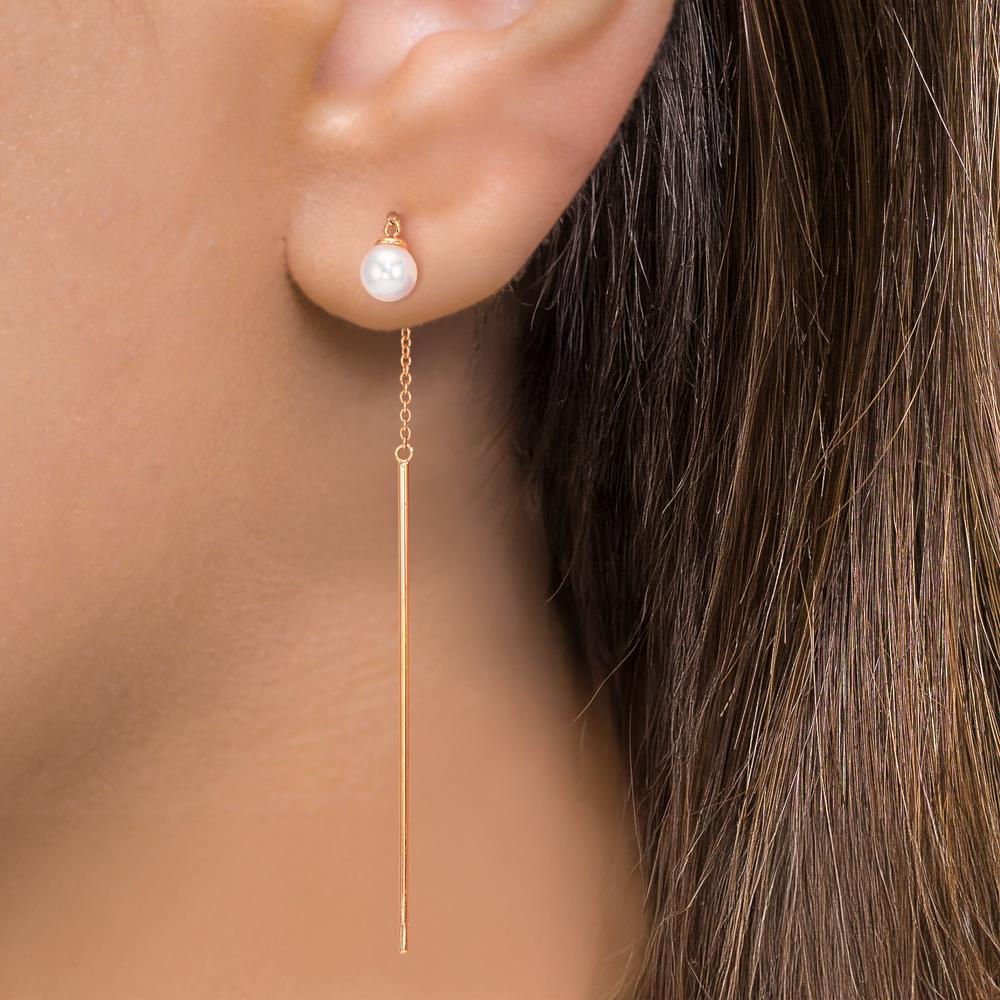 Hænge øreringe 750/18K rødguld Akoya perler, 2 Perler 6-6.5 mm