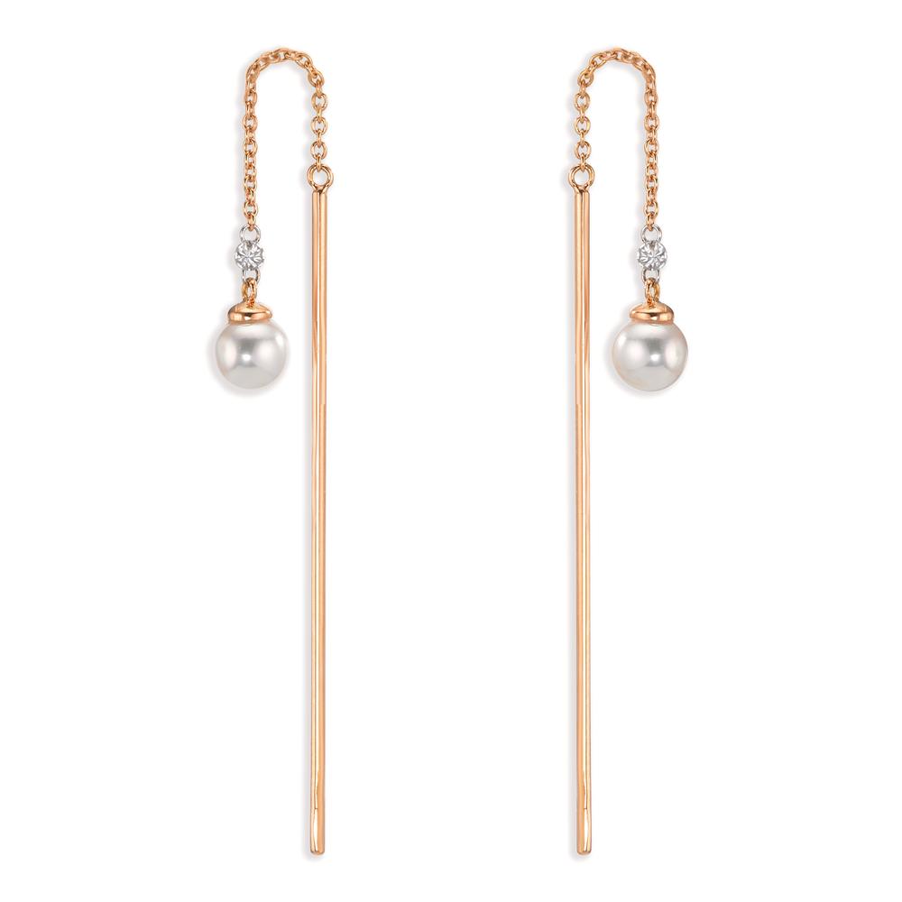 Hænge øreringe 750/18K rødguld Diamant 0.06 ct, 3 Sten , tw-si Akoya perler, 2 Perler, 4.5 mm