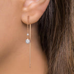 Hænge øreringe 750/18K rødguld Diamant 0.06 ct, 3 Sten , tw-si Akoya perler, 2 Perler, 4.5 mm
