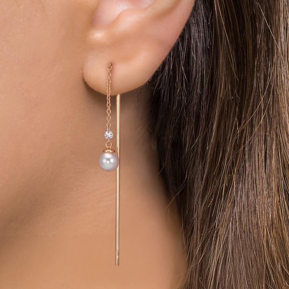 Hænge øreringe 750/18K rødguld Diamant 0.06 ct, 3 Sten , tw-si Akoya perler, 2 Perler, 4.5 mm