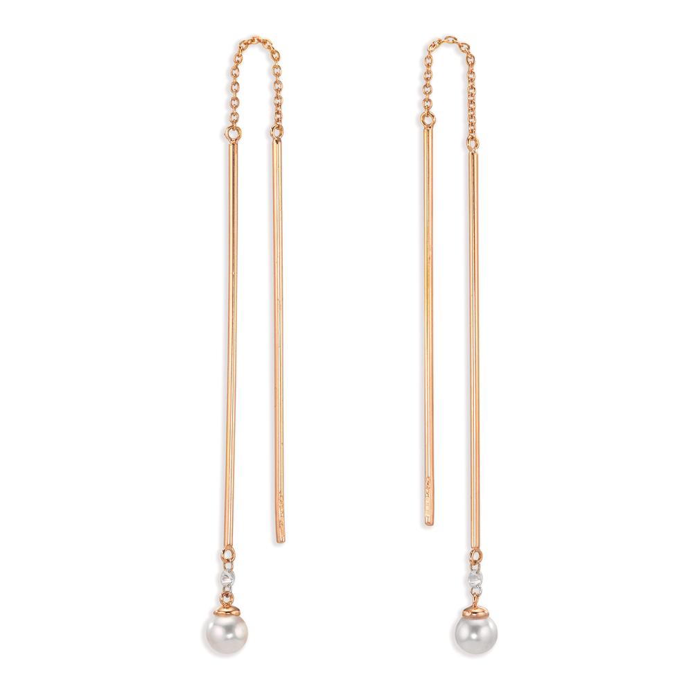 Hænge øreringe 750/18K rødguld Diamant 0.06 ct, 2 Sten , tw-si Akoya perler, 2 Perler, 4.5 mm