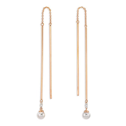 Hænge øreringe 750/18K rødguld Diamant 0.06 ct, 2 Sten , tw-si Akoya perler, 2 Perler, 4.5 mm