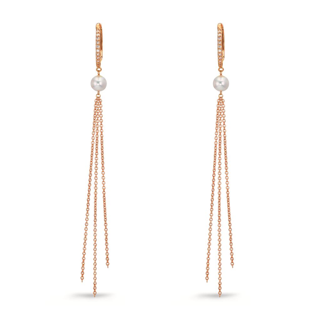 Click kreoler 750/18K rødguld Diamant 0.09 ct, 22 Sten , tw-si Ferskvands kulturperle, 2 Perler