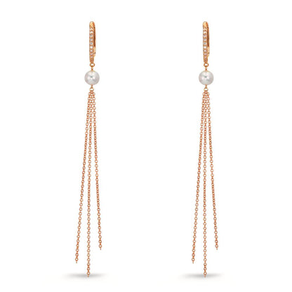 Click kreoler 750/18K rødguld Diamant 0.09 ct, 22 Sten , tw-si Ferskvands kulturperle, 2 Perler
