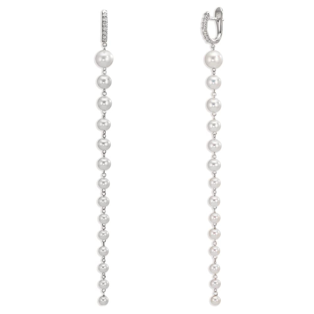 Click kreoler 750/18K hvidguld Diamant 0.12 ct, 12 Sten , tw-si Ferskvands kulturperle, 28 Perler