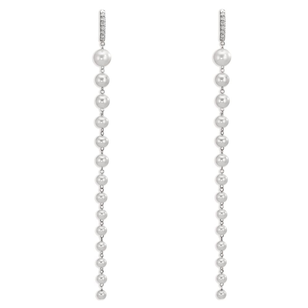 Click kreoler 750/18K hvidguld Diamant 0.12 ct, 12 Sten , tw-si Ferskvands kulturperle, 28 Perler
