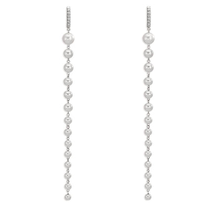 Click kreoler 750/18K hvidguld Diamant 0.12 ct, 12 Sten , tw-si Ferskvands kulturperle, 28 Perler