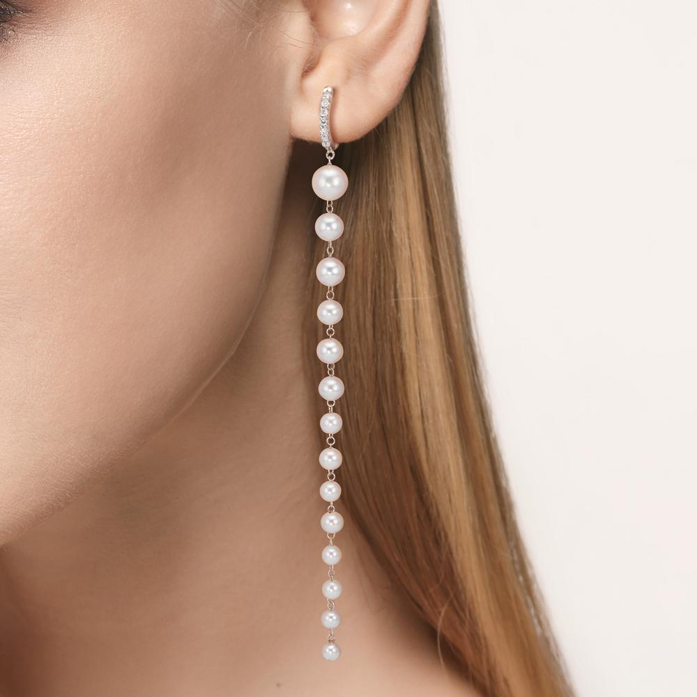 Click kreoler 750/18K hvidguld Diamant 0.12 ct, 12 Sten , tw-si Ferskvands kulturperle, 28 Perler