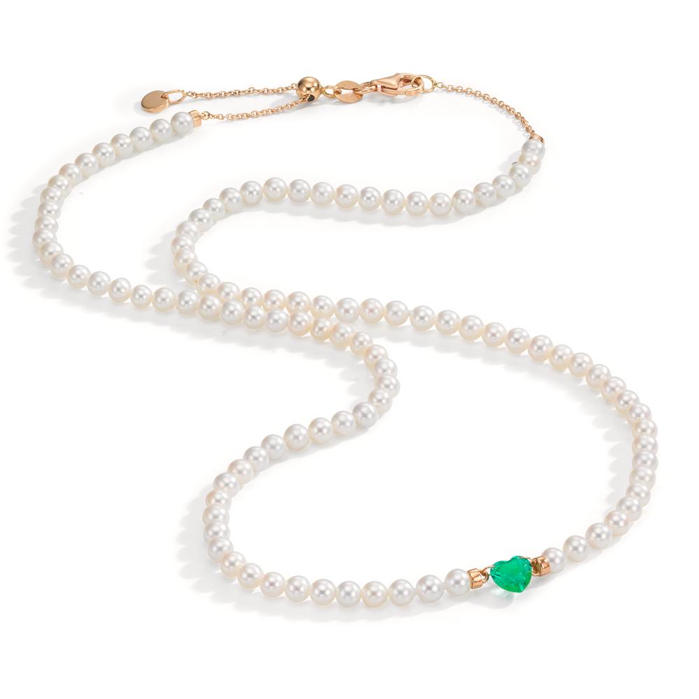 Collier 750/18K rødguld Synth smaragd Ferskvands kulturperle, 3.5 mm Hjerte 40-44 cm