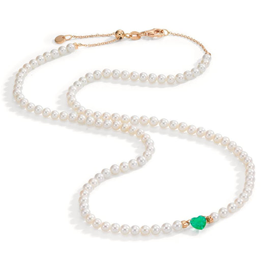 Collier 750/18K rødguld [synth. Smaragd] Ferskvands kulturperle, 3.5 mm Hjerte 40-44 cm