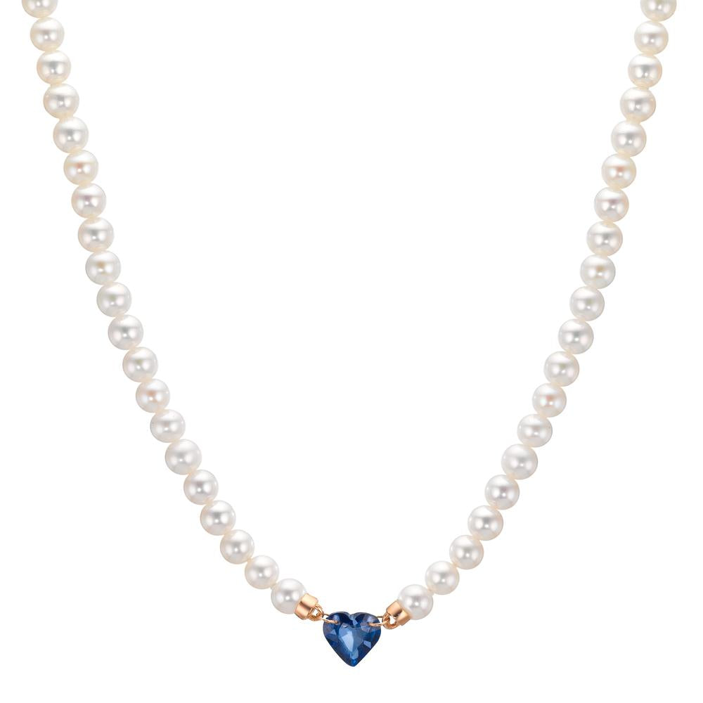 Collier 750/18K rødguld Safir 0.58 ct Ferskvands kulturperle, 3.5 mm Hjerte 40-44 cm