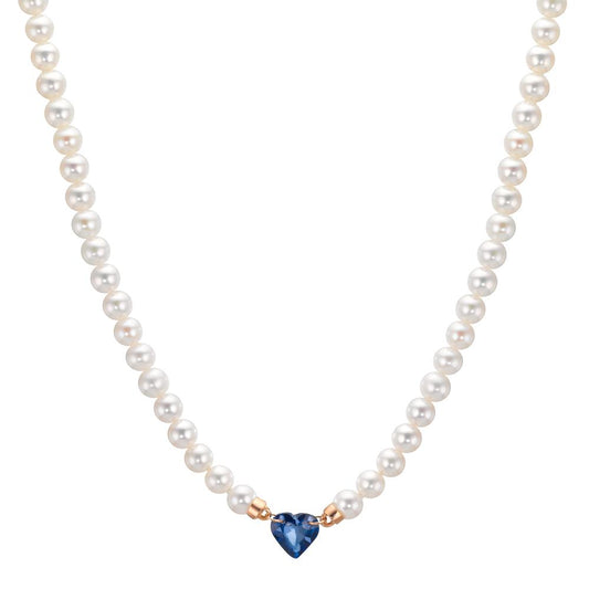 Collier 750/18K rødguld Safir 0.58 ct Ferskvands kulturperle, 3.5 mm Hjerte 40-44 cm
