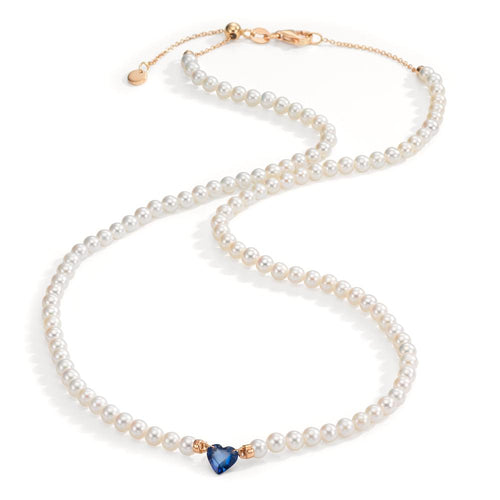 Collier 750/18K rødguld Safir 0.58 ct Ferskvands kulturperle, 3.5 mm Hjerte 40-44 cm