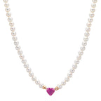Collier 750/18K rødguld Rubin 0.62 ct Ferskvands kulturperle, 3.5 mm Hjerte 40-44 cm