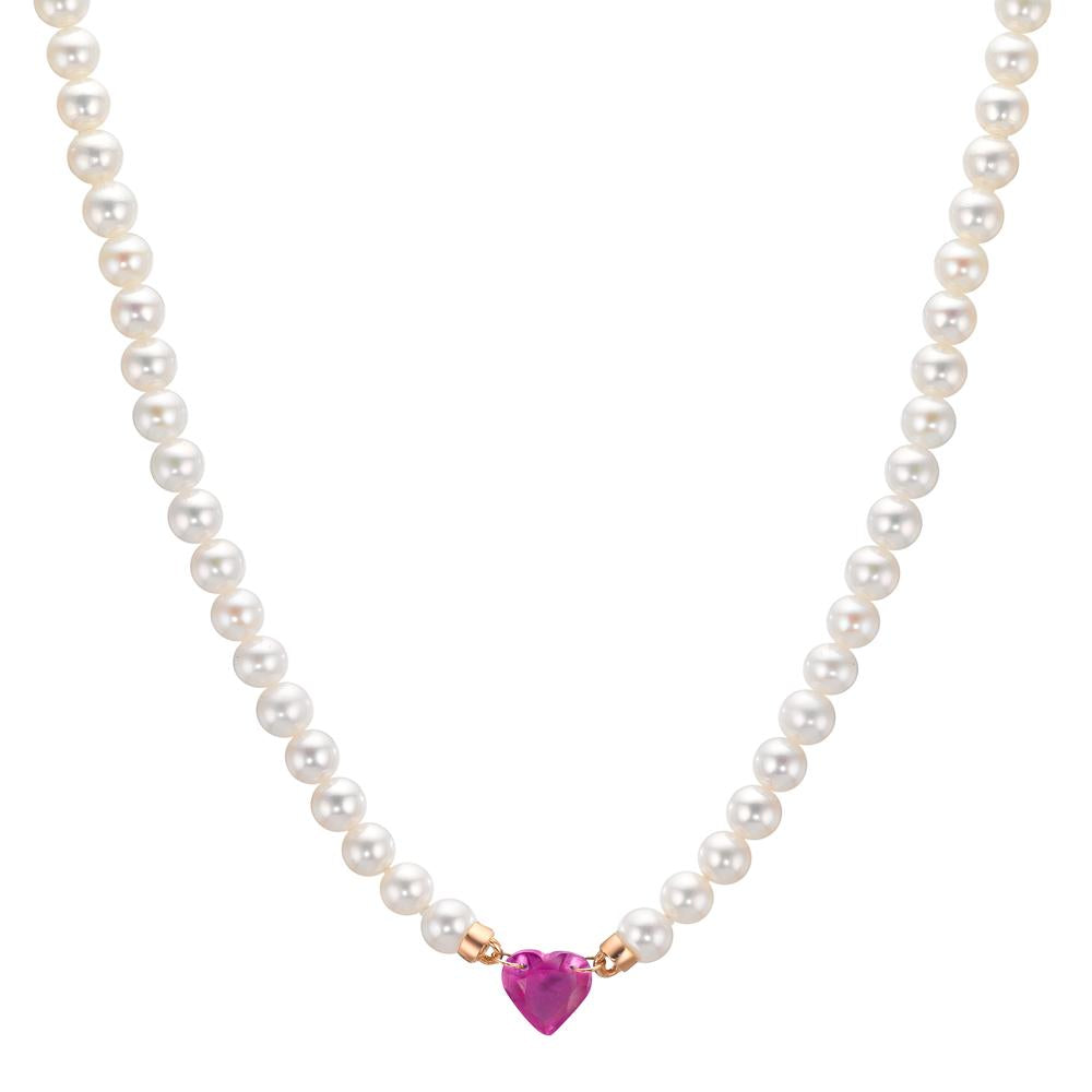 Collier 750/18K rødguld Rubin 0.62 ct Ferskvands kulturperle, 3.5 mm Hjerte 40-44 cm