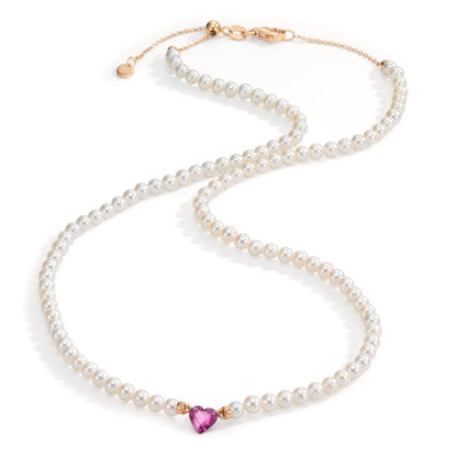 Collier 750/18K rødguld Rubin 0.62 ct Ferskvands kulturperle, 3.5 mm Hjerte 40-44 cm