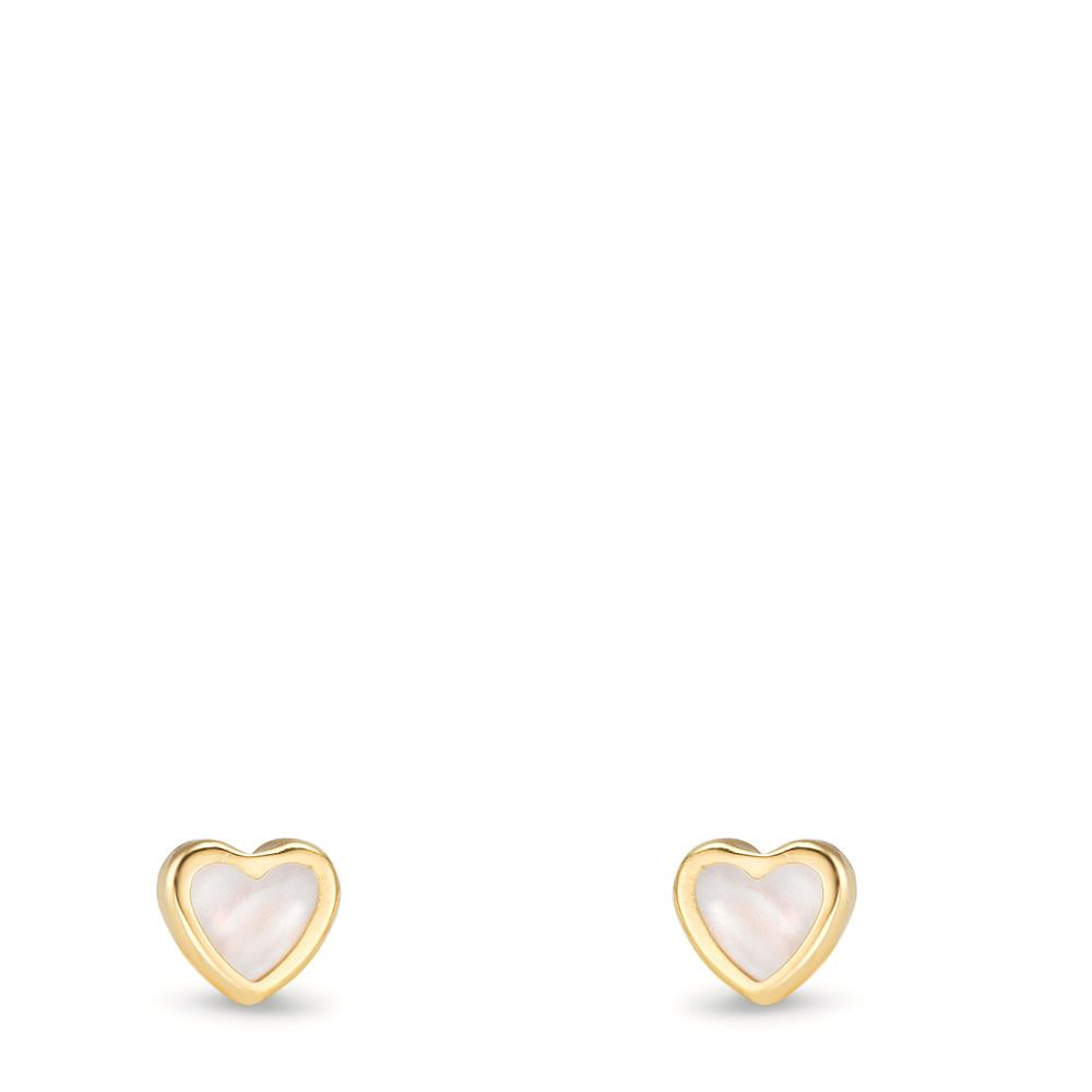 Ørestikker 750/18K guld Perlemor Hjerte Ø4 mm