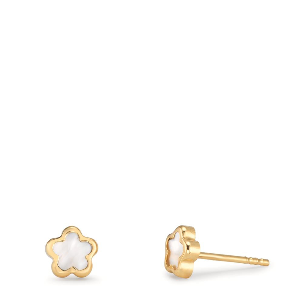 Ørestikker 750/18K guld Perlemor Blomst Ø4 mm