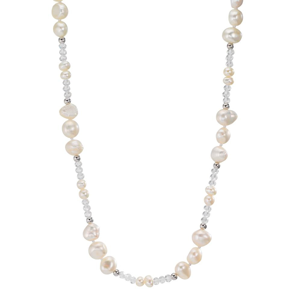 Collier Rustfrit stål Krystal hvid Ferskvands kulturperle 90 cm