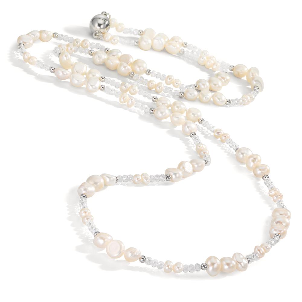 Collier Rustfrit stål Krystal hvid Ferskvands kulturperle 90 cm