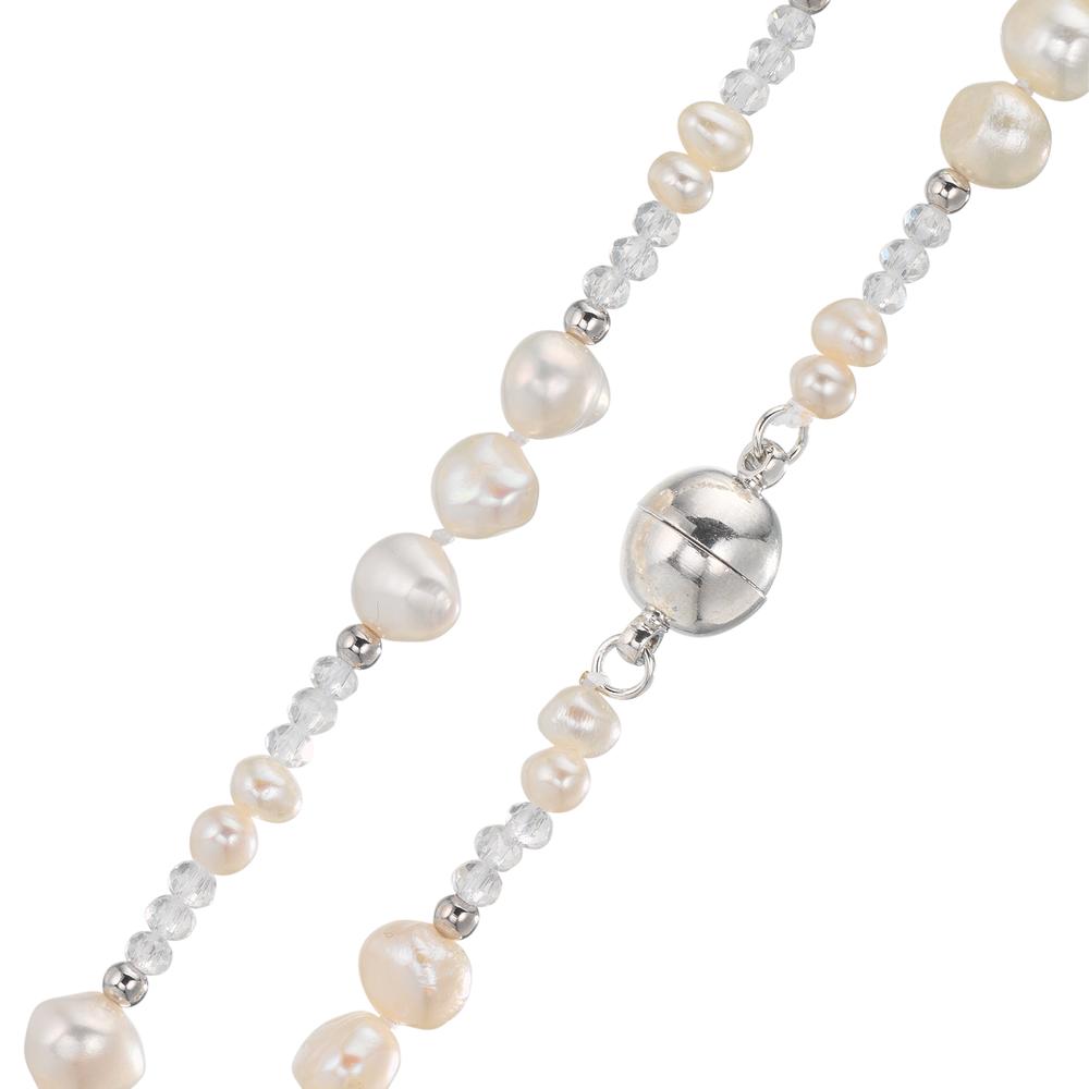 Collier Rustfrit stål Krystal hvid Ferskvands kulturperle 90 cm