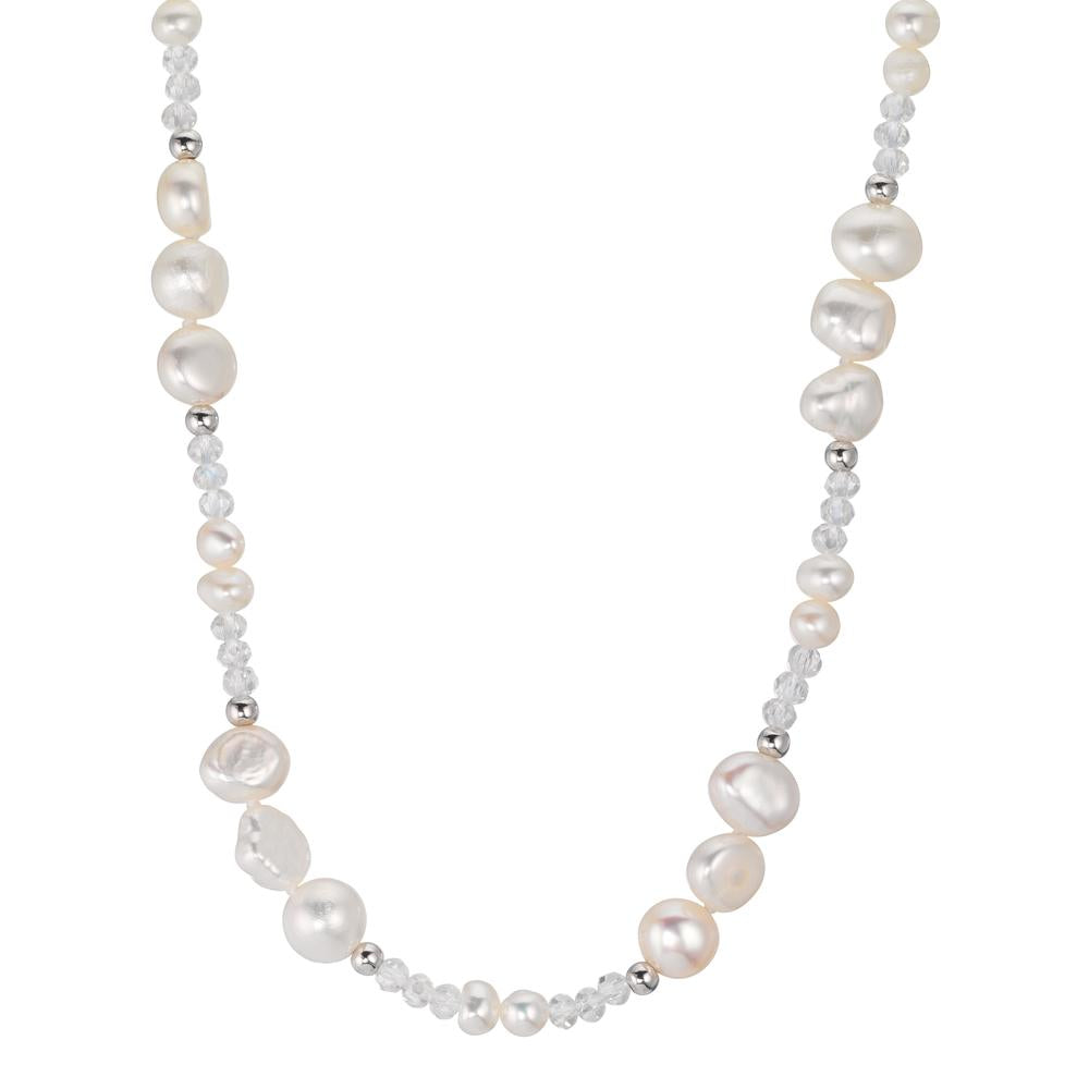 Collier Rustfrit stål Krystal hvid Ferskvands kulturperle 45 cm