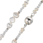 Collier Rustfrit stål Krystal hvid Ferskvands kulturperle 45 cm