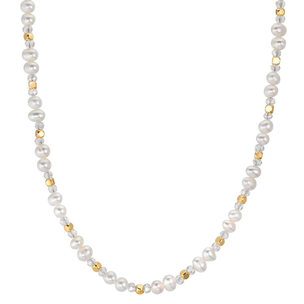 Collier Rustfrit stål Krystal hvid gul IP belagt Ferskvands kulturperle 43.5 cm