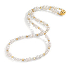 Collier Rustfrit stål Krystal hvid gul IP belagt Ferskvands kulturperle 43.5 cm
