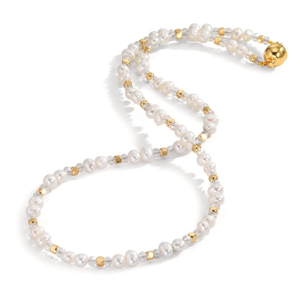 Collier Rustfrit stål Krystal hvid gul IP belagt Ferskvands kulturperle 43.5 cm