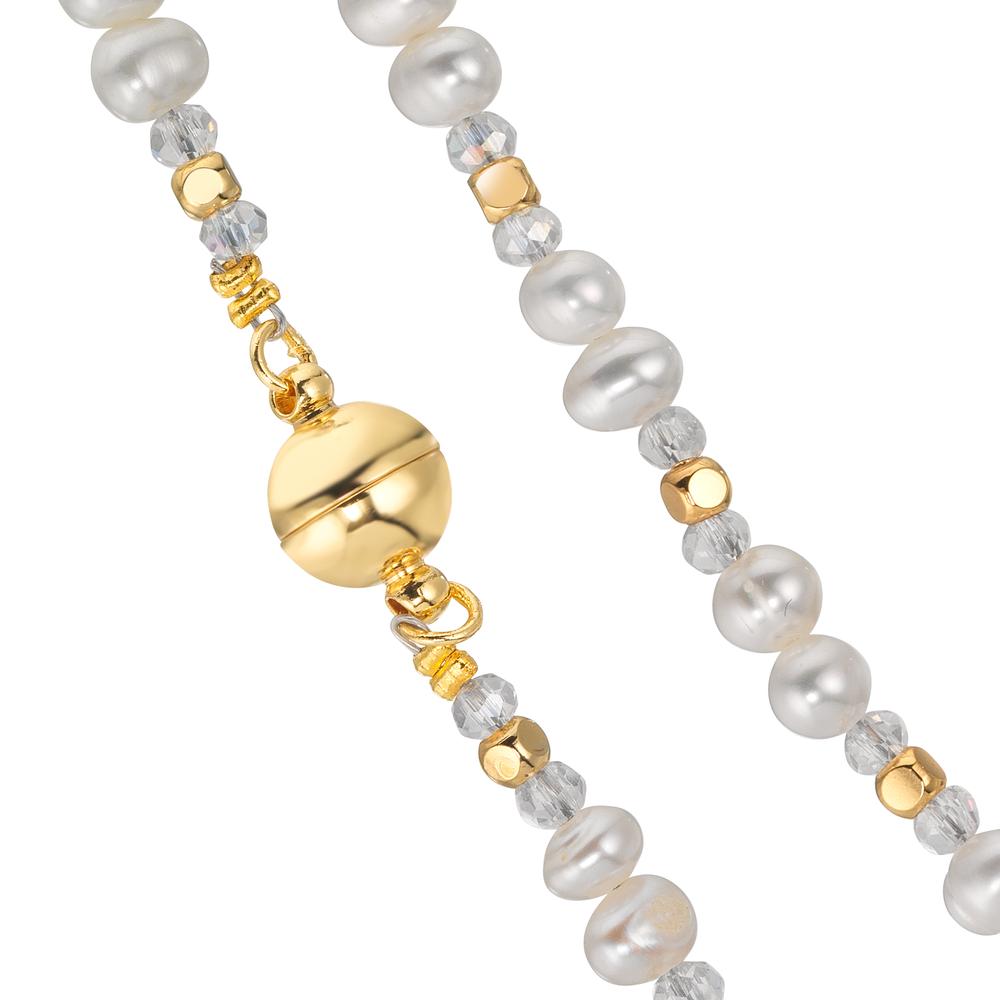Collier Rustfrit stål Krystal hvid gul IP belagt Ferskvands kulturperle 43.5 cm